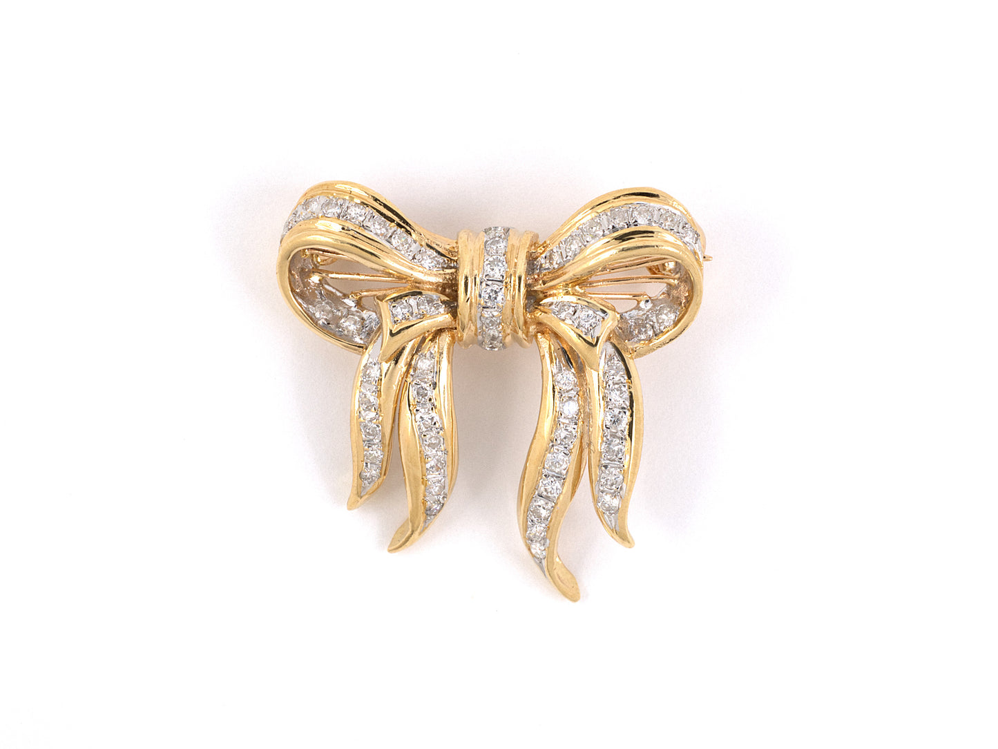 23949 - SOLD - Gold Diamond Ribbon Bow Pin