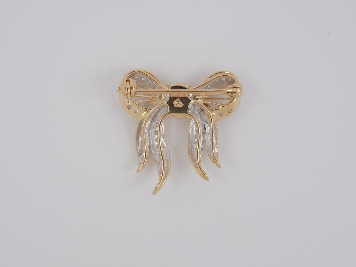 23949 - SOLD - Gold Diamond Ribbon Bow Pin