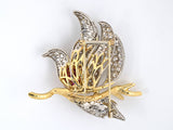 23957 - Platinum Gold Diamond Ruby Carved Branch Floral Pin