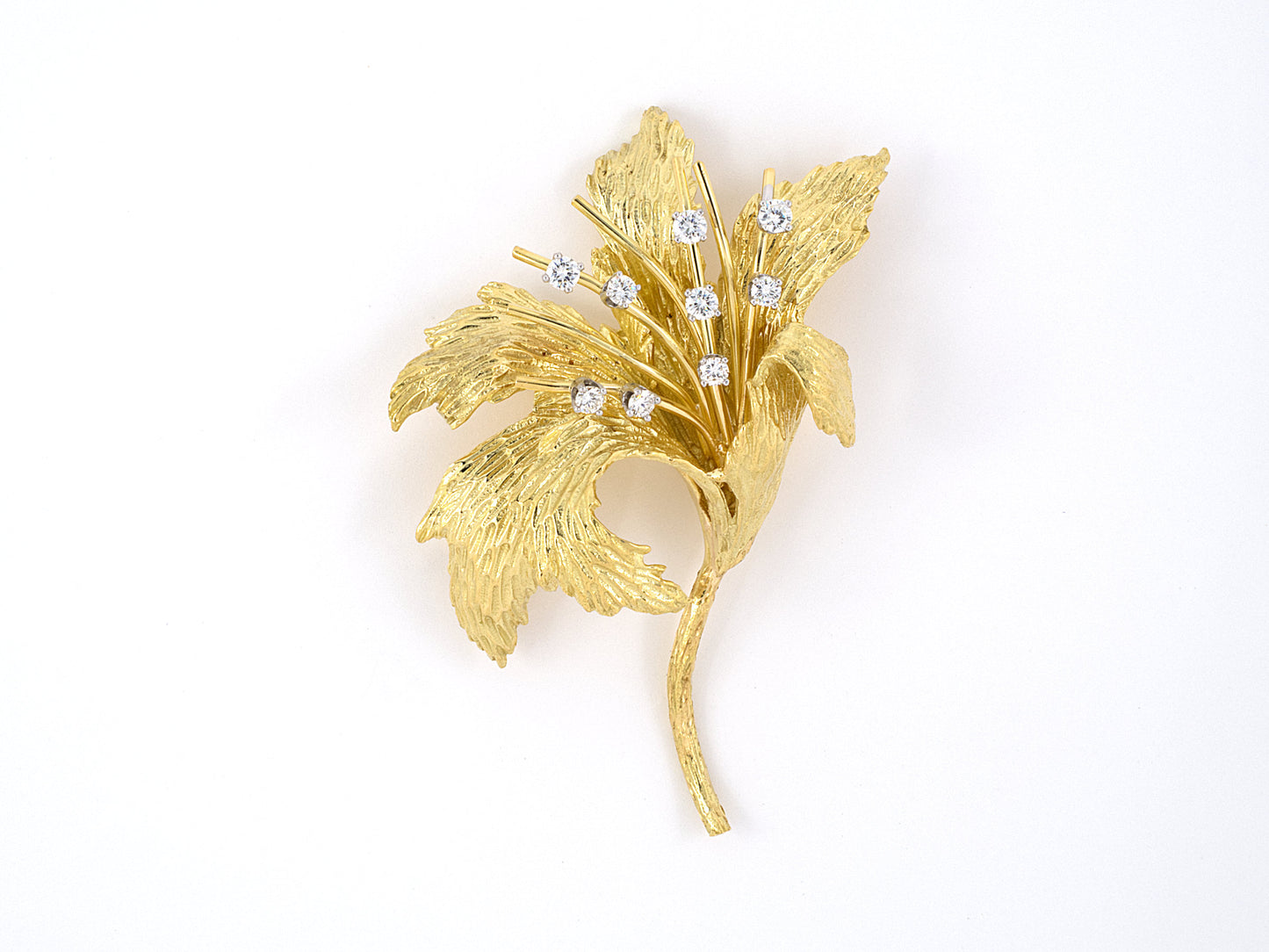 23958 - Gold Platinum Diamond Carved Flower Pin