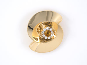 23967 - Retro Gold Platinum Citrine Diamond Swirl Clip Pin