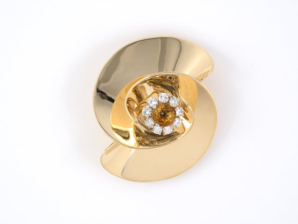 23967 - Retro Gold Platinum Citrine Diamond Swirl Clip Pin