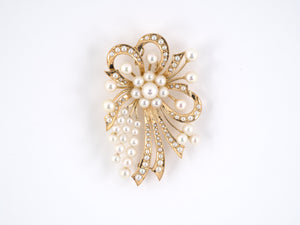 23983 - SOLD - Circa 1950s Gold Pearl Flower Spray Pin Pendant