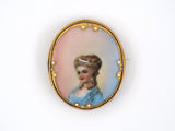 23999 - Victorian Gold Enamel Painted Portrait Cameo Pin Pendant