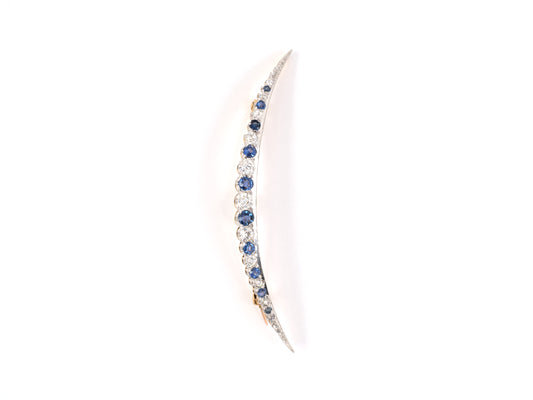24014 - Edwardian Platinum Gold Diamond Sapphire Harvest Moon Pin