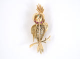 24018 - SOLD - Gold Diamond Ruby Emerald Parrot Pin