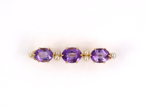 24021 - SOLD - Victorian Gold Amethyst Pearl Bar Pin