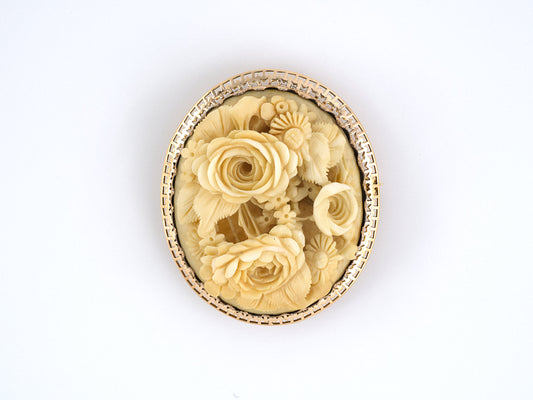 24022 - Victorian Gold Carved Flower Bouquet Pin/Pendant