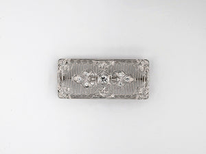 24032 - SOLD - Art Deco Gold Diamond Filigree Rectangular Pin