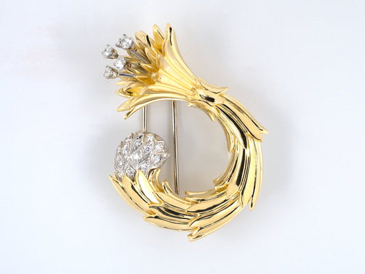 24047 - SOLD - Circa 1971 Schlumberger Tiffany Gold Platinum Diamond Trumpet Pin