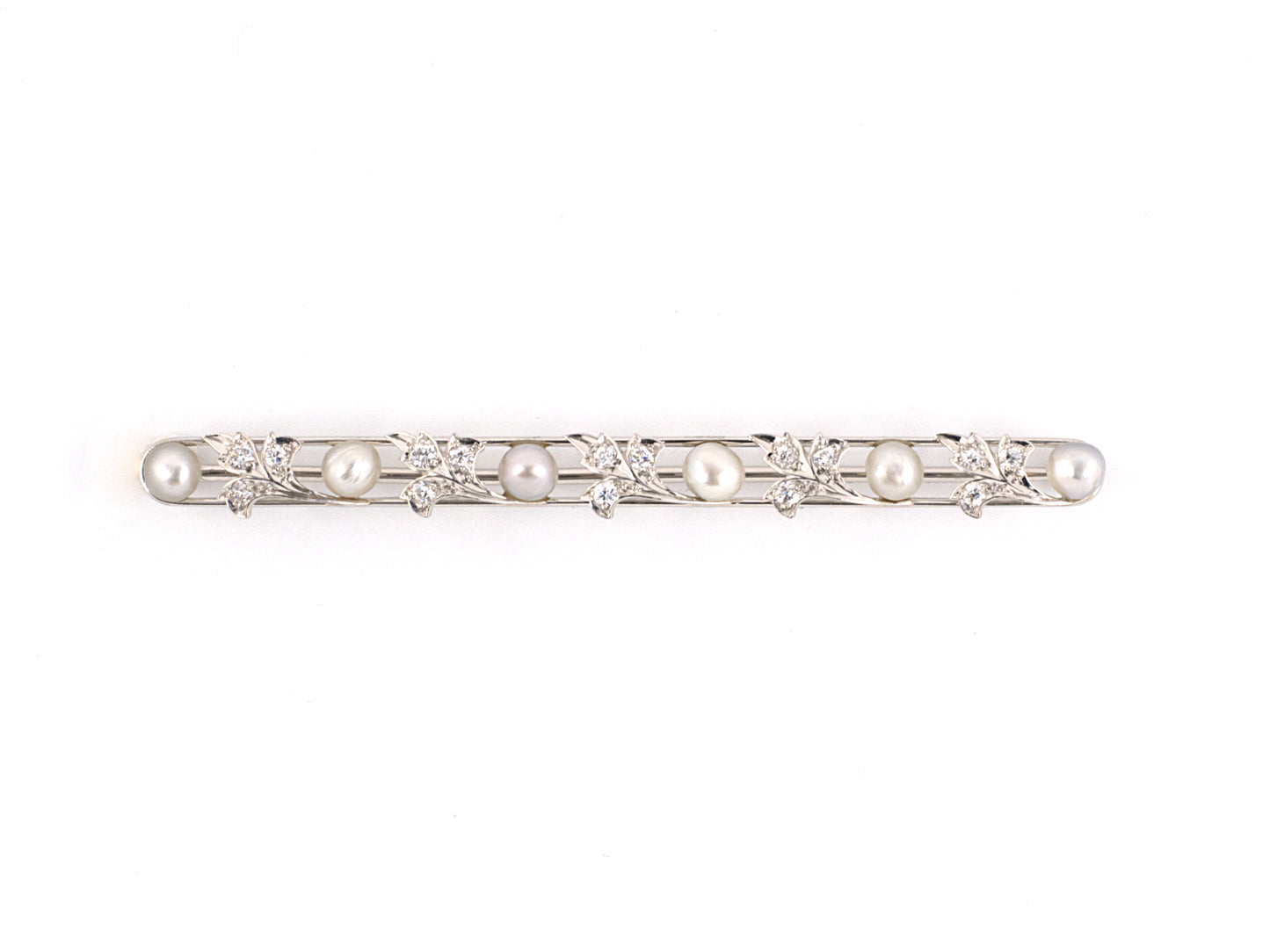 24051 - Edwardian Cresarrow Platinum Diamond Pearl Floral  Pin