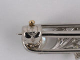 24051 - Edwardian Cresarrow Platinum Diamond Pearl Floral  Pin