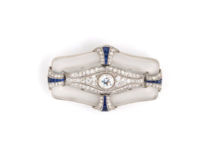 24054 - Art Deco Platinum Diamond Sapphire Crystal Pin