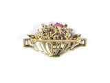24062 - Art Deco Krementz Platinum Gold Diamond Amethyst Citrine Tourmaline Moonstone Tutti Frutti Floral Basket Pin