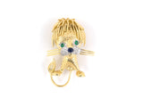 24073 - SOLD - Circa 1965 Gold Diamond Sapphire Emerald Baby Lion Pin