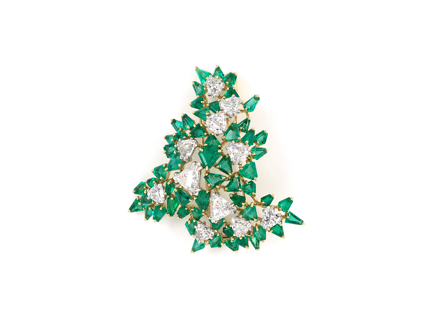 24076 - SOLD - Circa 1960 Platinum Gold Diamond Emerald Christmas Tree Clip Pin