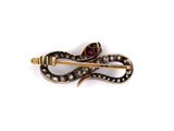 24085 - SOLD - Circa 1850 Victorian English Silver Gold Ruby Diamond Snake Pin