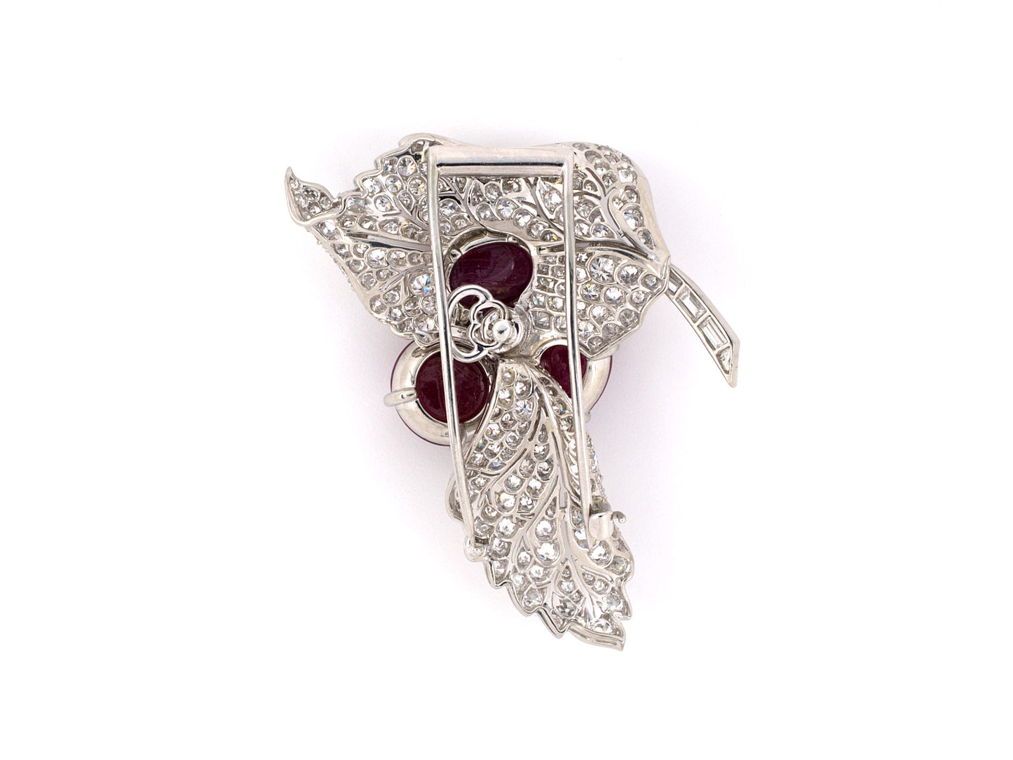 24089 - SOLD - Art Deco Platinum Diamond Sapphire Ruby Interchangeable Floral Leaf Clip Pin