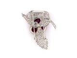 24089 - Art Deco Platinum Diamond Sapphire Ruby Interchangeable Floral Leaf Clip Pin