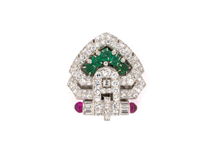 24091 - Art Deco Lacloche French Platinum Diamond Ruby Emerald Tutti Frutti Clip Pin