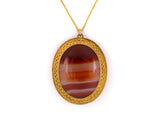 24104 - Victorian Etruscan Revival Gold Agate Oval Pendant Pin Necklace