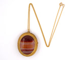 24104 - Victorian Etruscan Revival Gold Agate Oval Pendant Pin Necklace