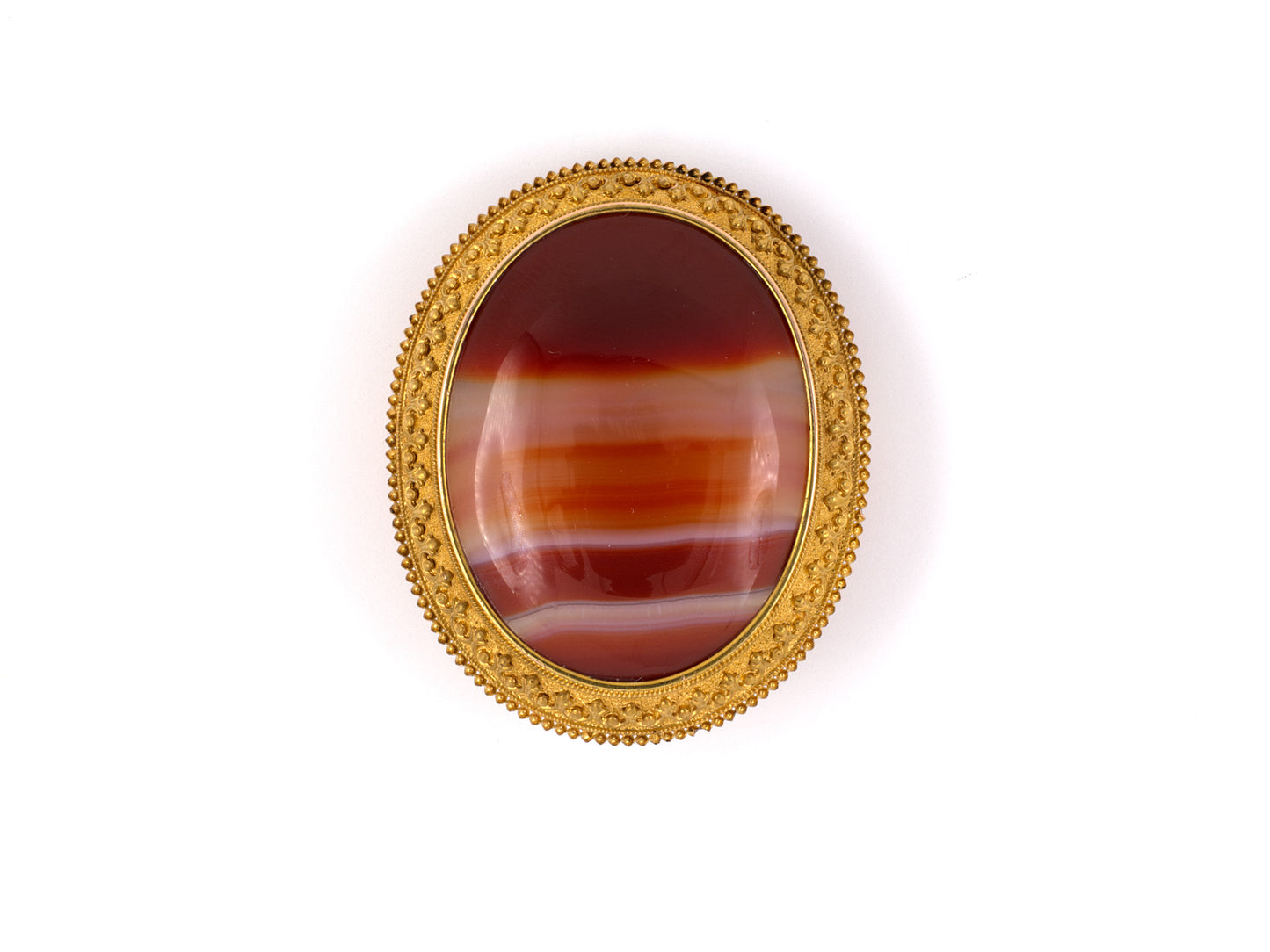 24104 - Victorian Etruscan Revival Gold Agate Oval Pendant Pin Necklace