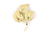 24108 - Gold Platinum Diamond Emerald Amethyst Ruby "DEAR" Three Leaf Pin