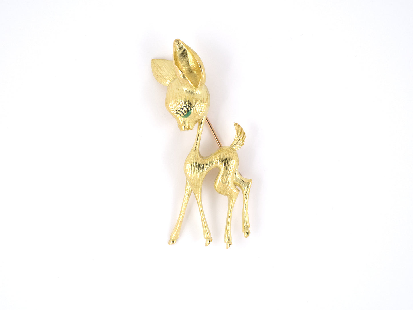 24121 - Gold Green Enamel Carved Finish Deer Pin