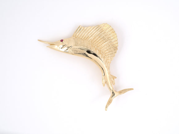 24127 - Gold Ruby Carved Sailfish Pin