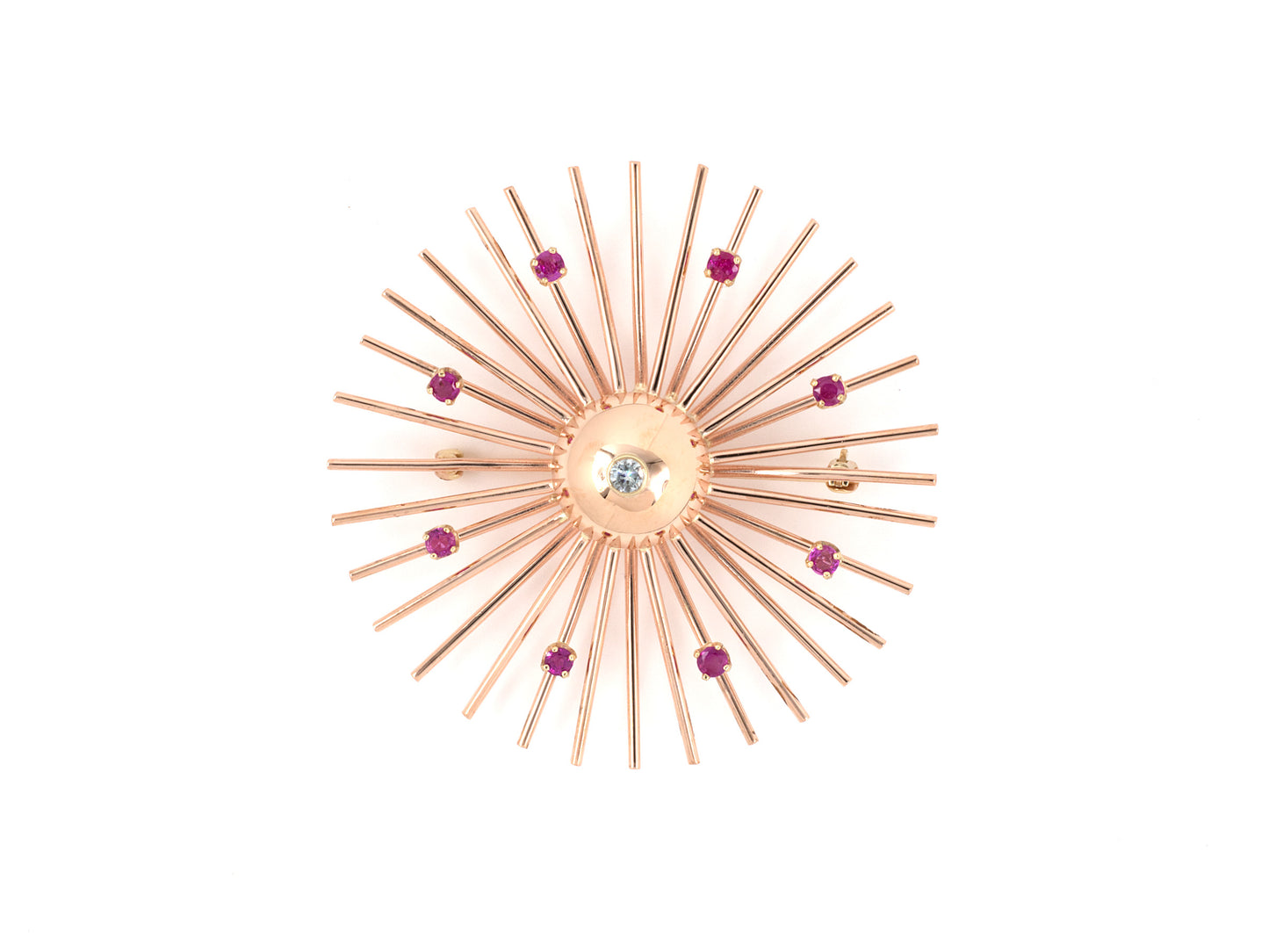 24137 - Retro Gold Ruby Diamond Starburst Spoke Pin