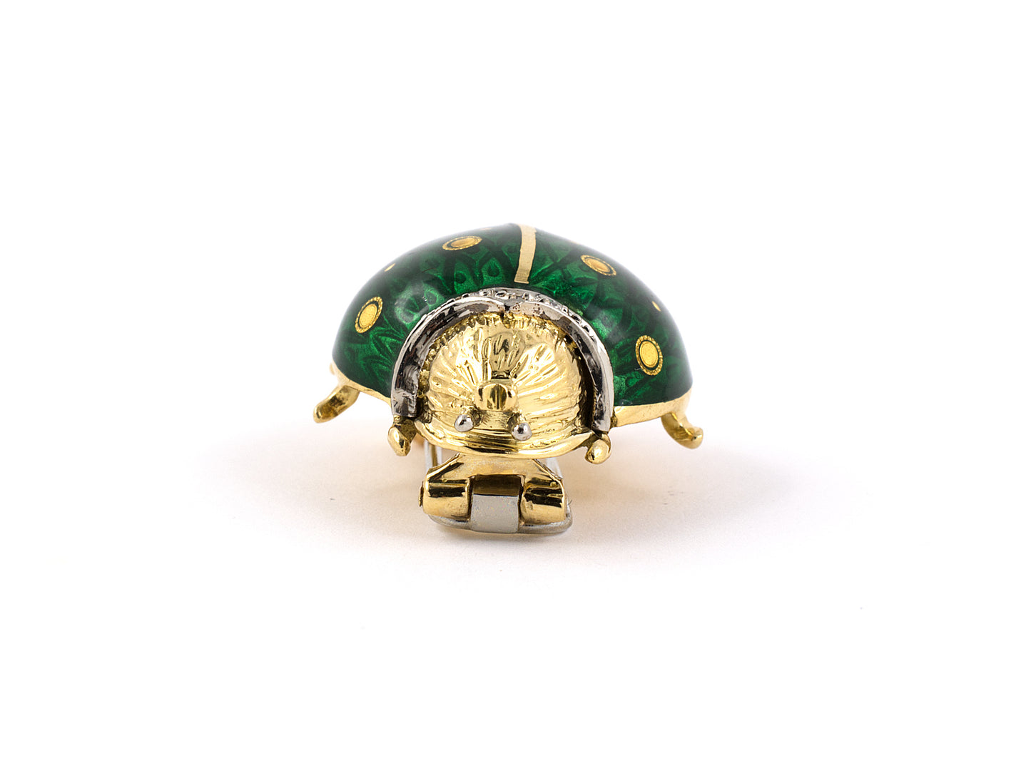 24138 - SOLD - Van Cleef & Arpels Gold Diamond Green Enamel  Lady Bug Beetle Pin