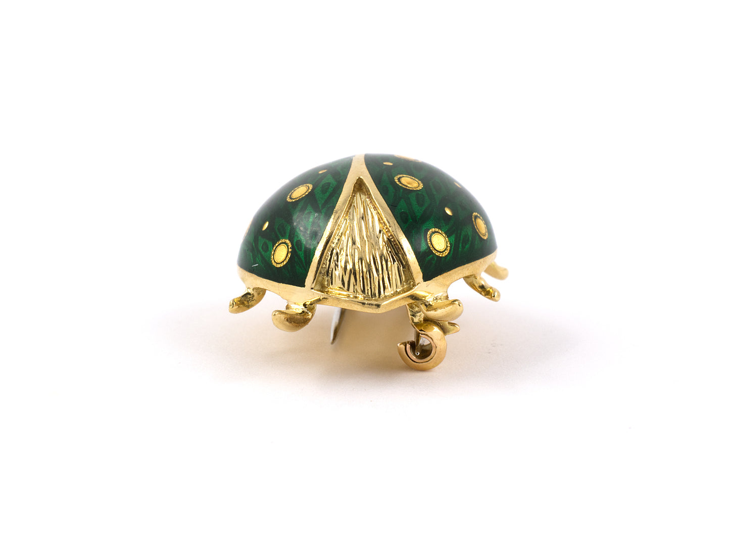 24138 - SOLD - Van Cleef & Arpels Gold Diamond Green Enamel  Lady Bug Beetle Pin