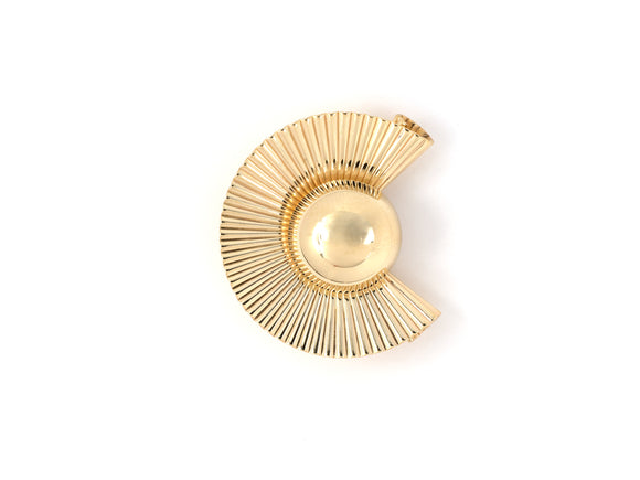 24139 - SOLD - Circa 1950 Tiffany Gold Domed Center Corrugated Ribbon Pin