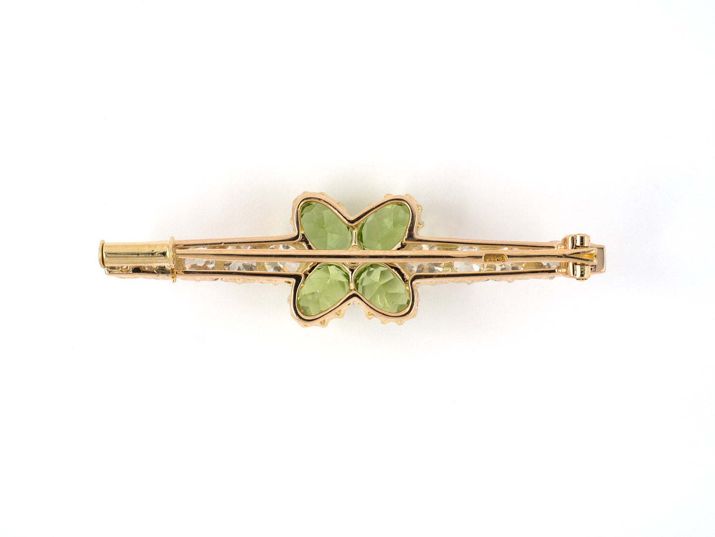 24140 - Victorian Gold Diamond Peridot X Center Bar Pin