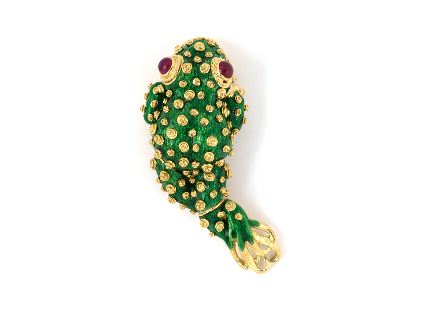 24143 - Webb Gold Ruby Green Enamel  Frog Pin