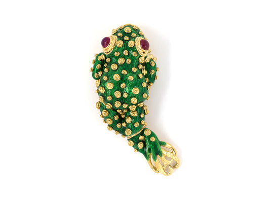 24143 - Webb Gold Ruby Green Enamel  Frog Pin