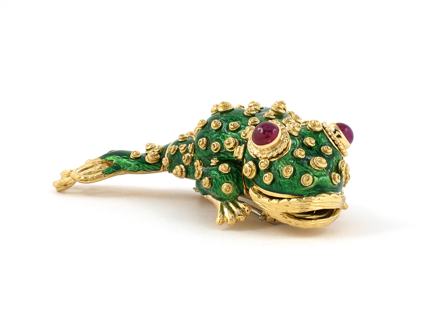 24143 - Webb Gold Ruby Green Enamel  Frog Pin