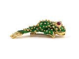 24143 - Webb Gold Ruby Green Enamel  Frog Pin