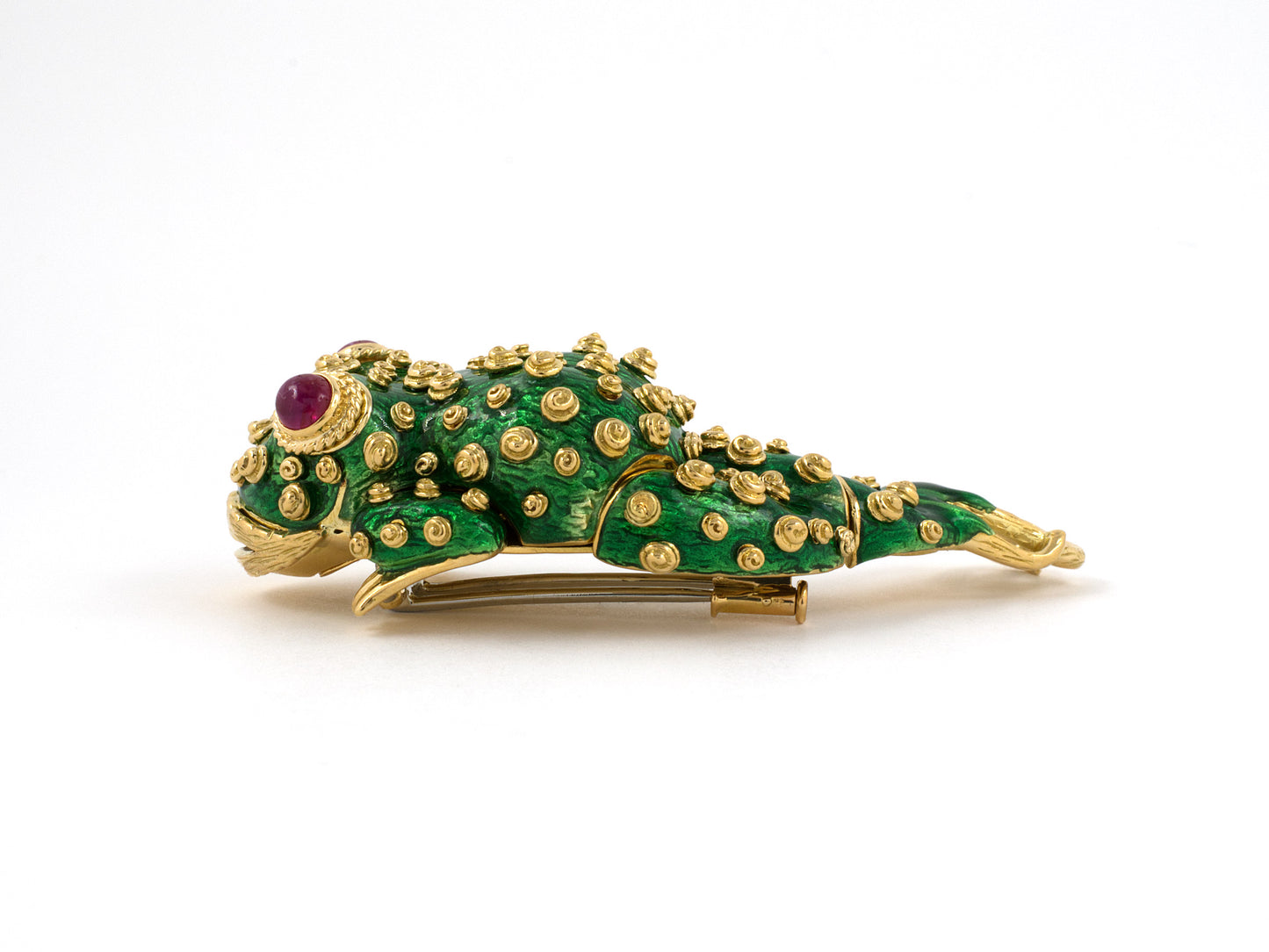 24143 - Webb Gold Ruby Green Enamel  Frog Pin