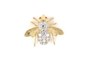 24156 - SOLD - Rosenthal Gold Diamond Ruby Engraved Bee Fly Pin