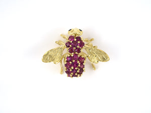 24158 - SOLD - Honora Gold Ruby Sapphire Engraved Bee Fly Pin