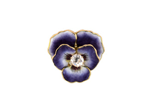 24160 - Victorian Gold Diamond Enamel Pansy Pin Pendant
