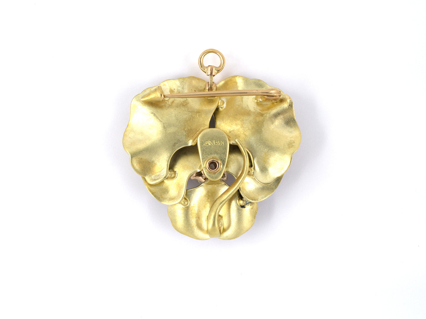 24160 - Victorian Gold Diamond Enamel Pansy Pin Pendant