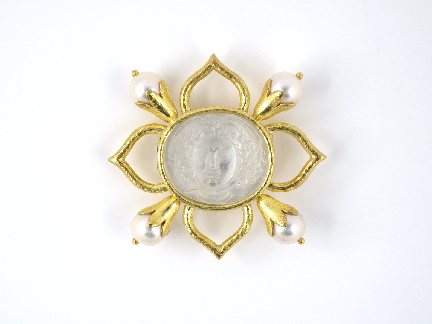 24164 - Elizabeth Locke Gold Pearl Center Mother Of Pearl Venetian Glass Carved Intaglio Floral Design Clip Pin