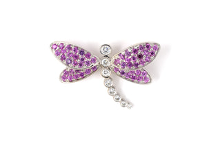 24167 - Gold Diamond Pink Sapphire Butterfly Pin