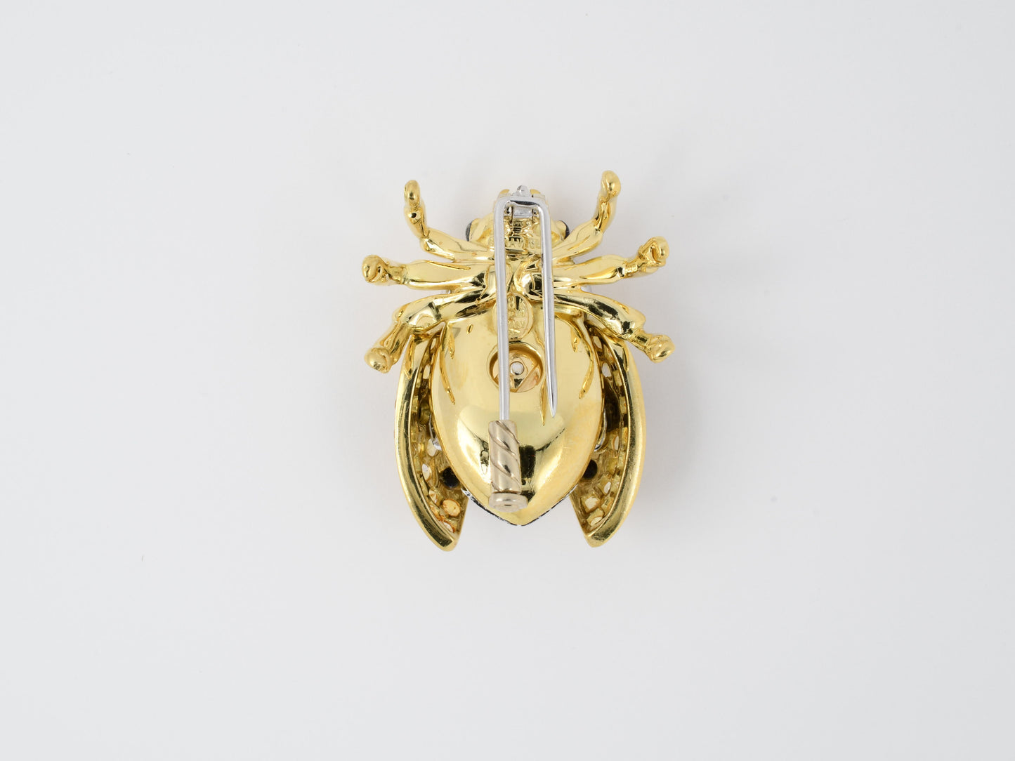 24170 - Garavelli Italy Gold Diamond Yellow Sapphire Black Onyx Blue Enamel Lady Bug Beetle Pin