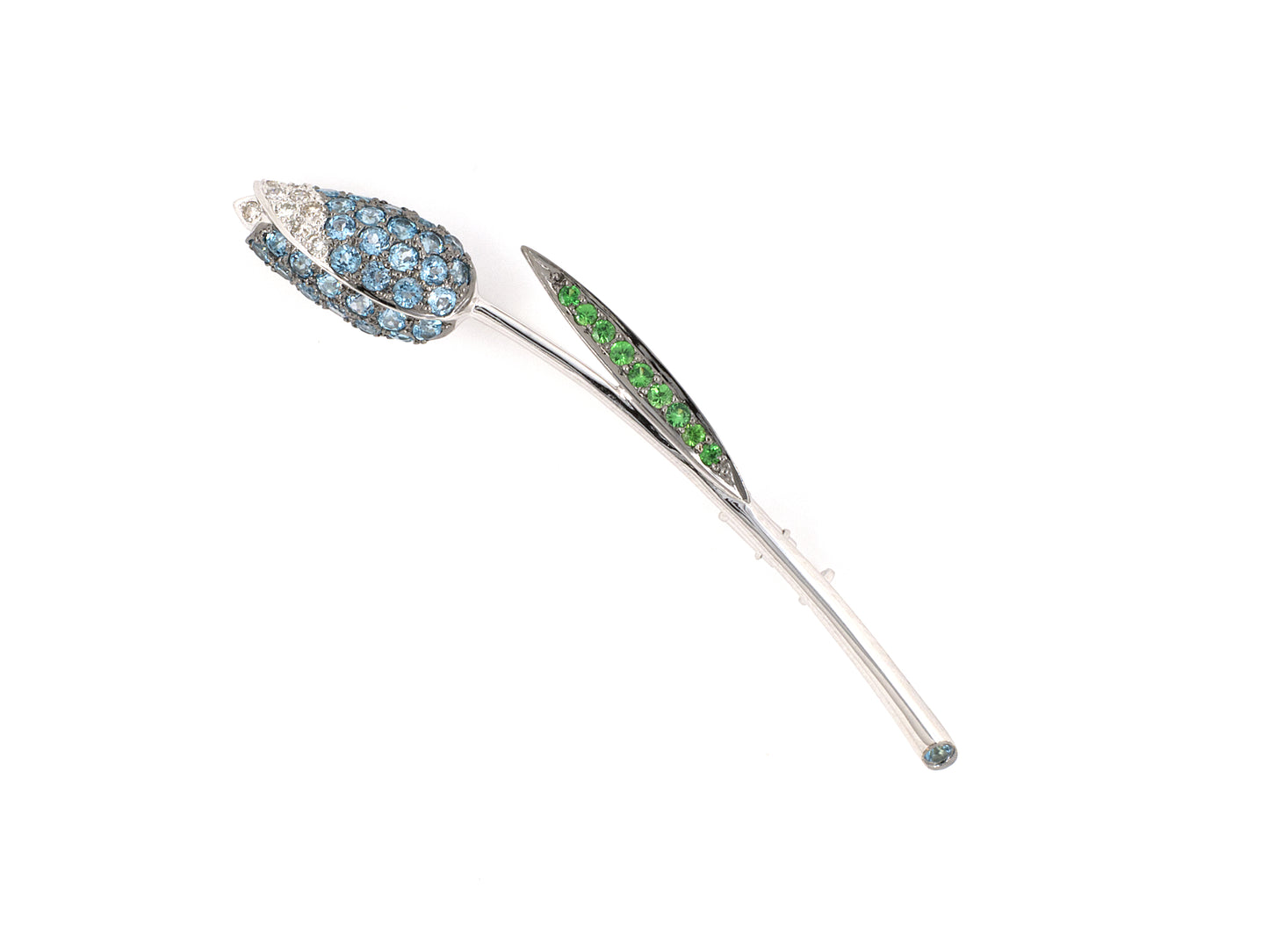 24177 - SOLD - Le Vian Blackened Gold Diamond Blue Topaz Tsavorite Flower Tulip Pin