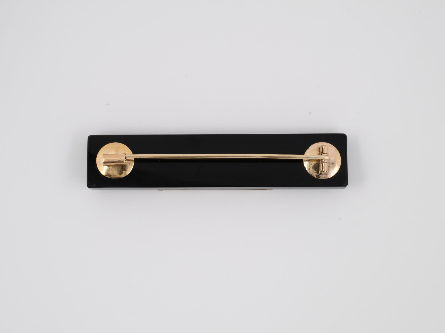 24192 - Circa 1815 Victorian Gold Black Onyx Pearl Mourning Bar Pin