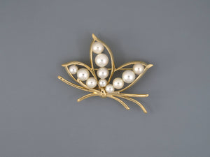 24196 - Mikimoto Gold Pearl Floral Bow Pin